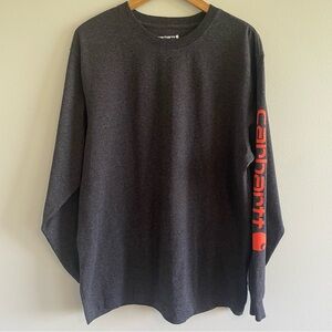 Carhartt Men's Loose Fit Long Sleeve Tee Dark Gray/Orange Size Medium